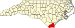 Map of North Carolina highlighting Brunswick County